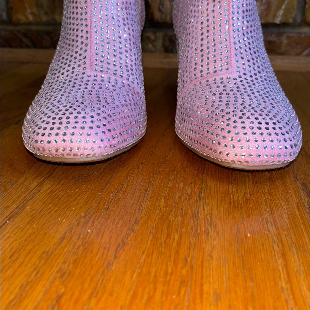 Top Moda *NEW* HESTER-15 Ankle Boots Block Heel Rhinestone Bling Pink Zipper 10 - Picture 7 of 16